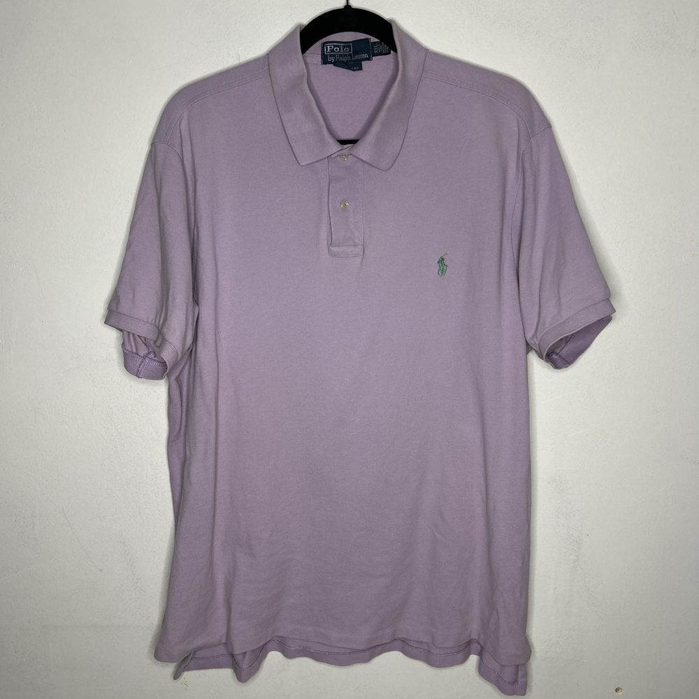 VTG Polo Ralph Lauren Purple‎ Green Pony Cotton Short Sleeve Shirt Men's 2XL
